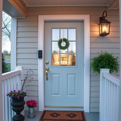 smart video doorbell on suburban porch