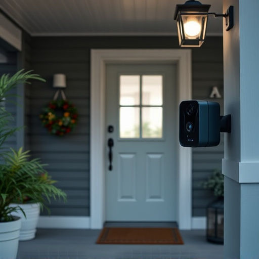 smart video doorbell on suburban porch