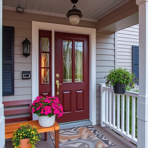 smart video doorbell on suburban porch