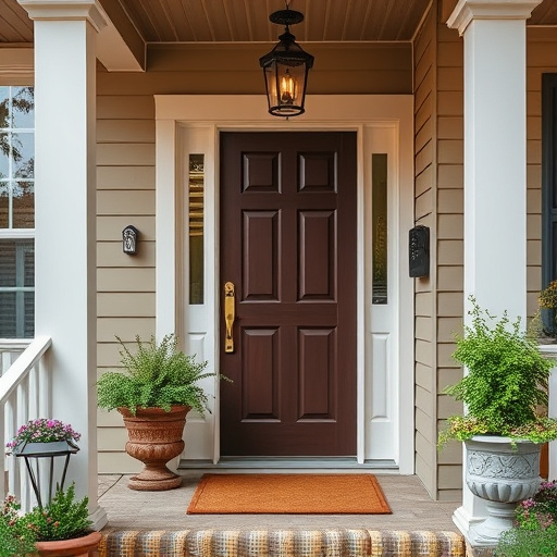 smart video doorbell on suburban porch