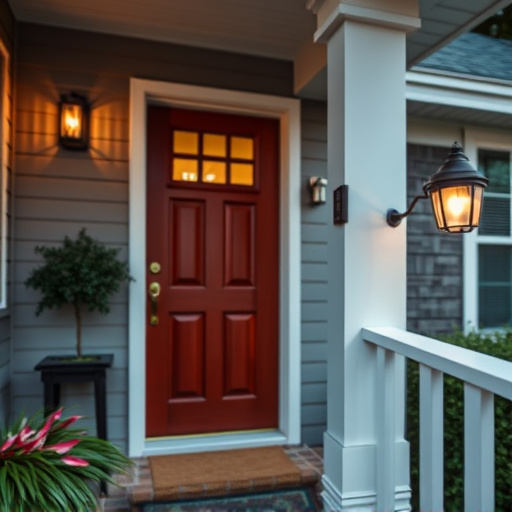 smart video doorbell on suburban porch