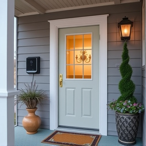 smart video doorbell on suburban porch