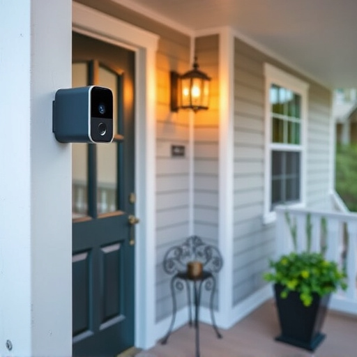 smart video doorbell on suburban porch