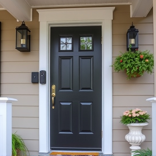 smart video doorbell on suburban porch