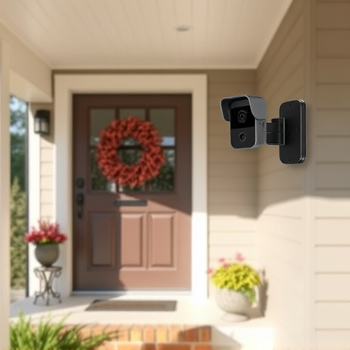 smart video doorbell on suburban porch