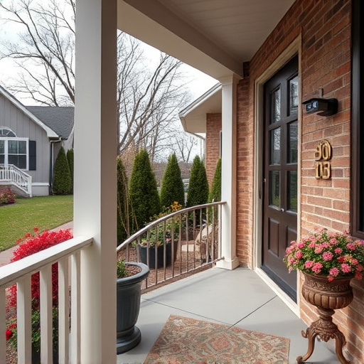 smart video doorbell on suburban porch