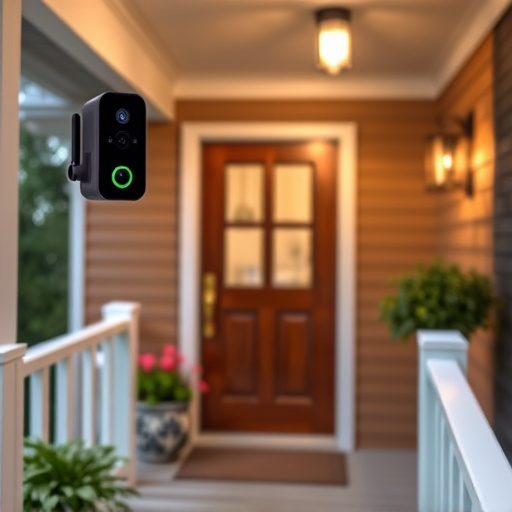 smart video doorbell on suburban porch