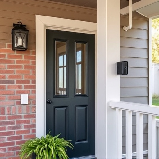 smart video doorbell on suburban porch