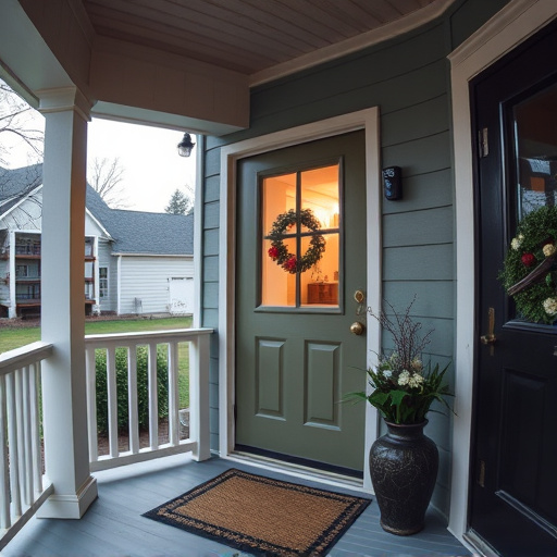 smart video doorbell on suburban porch