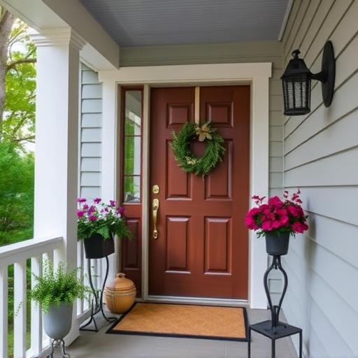 smart video doorbell on suburban porch