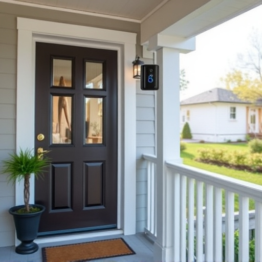 smart video doorbell on suburban porch