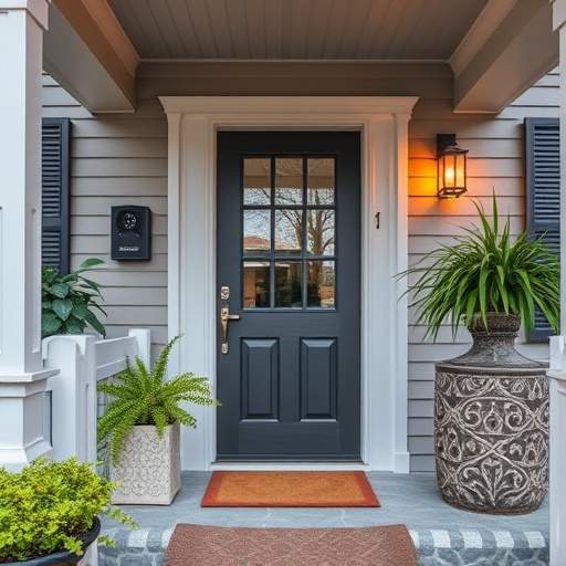 smart video doorbell on suburban porch