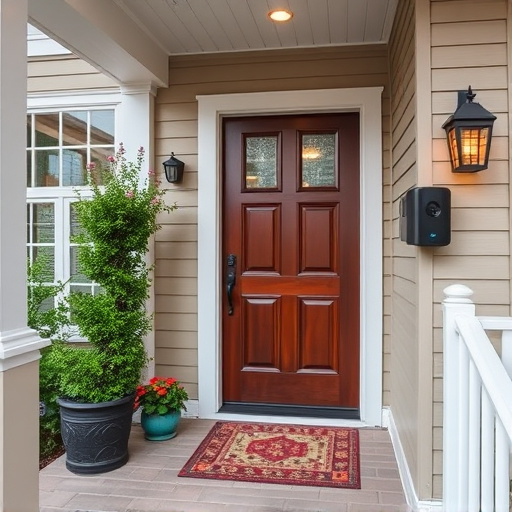 smart video doorbell on suburban porch