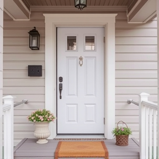 smart video doorbell on suburban porch