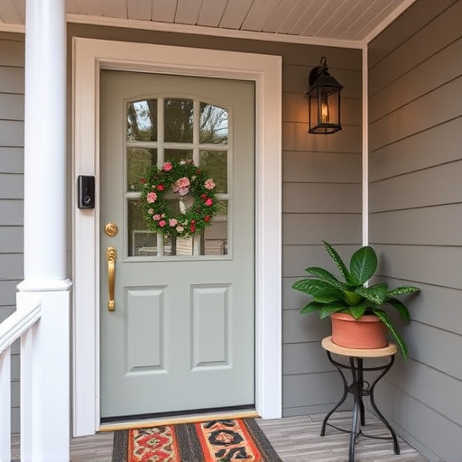 smart video doorbell on suburban porch