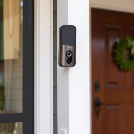 smart video doorbell on suburban porch