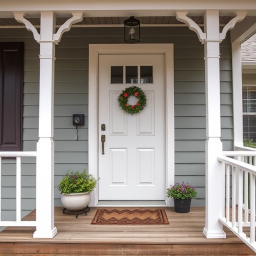 smart video doorbell on suburban porch