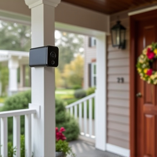 smart video doorbell on suburban porch
