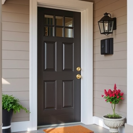 smart video doorbell on suburban porch