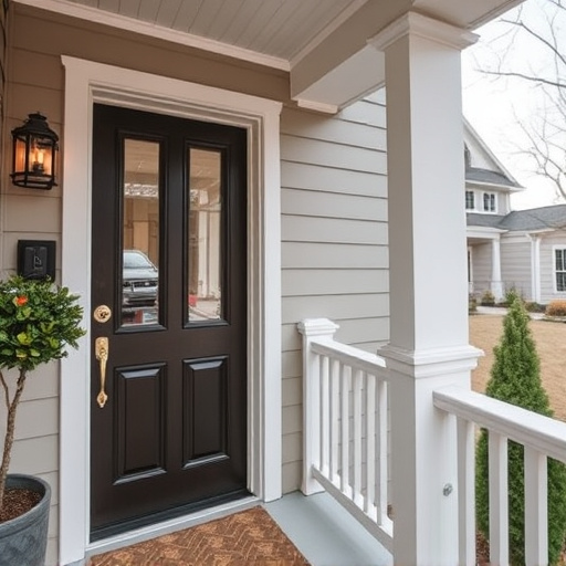 smart video doorbell on suburban porch