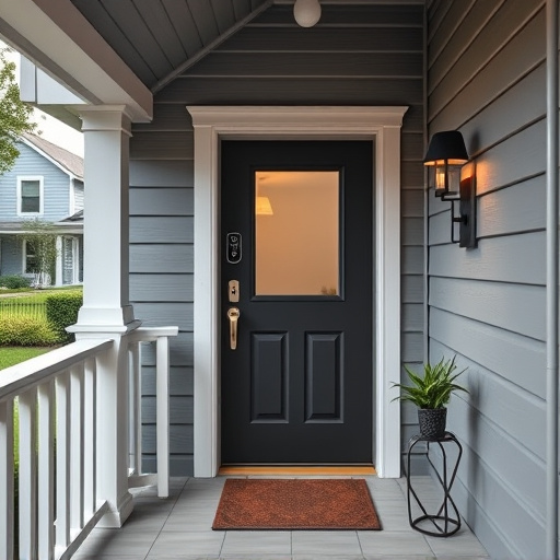 smart video doorbell on suburban porch,apartment entry secured with bolt lock,smart lock installed on modern front door,night vision security camera watching driveway,ai security camera scanning for movement,emergency alert system inside hallway