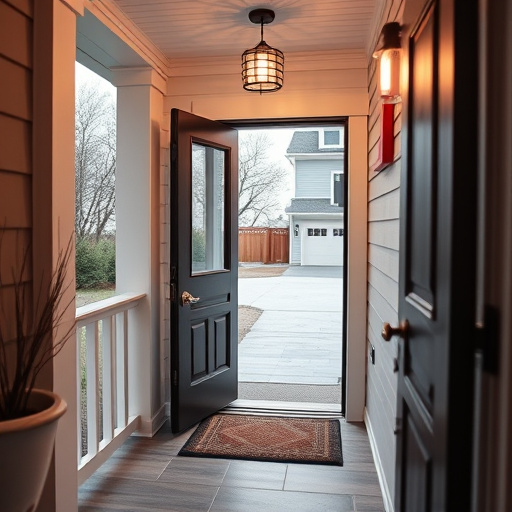 smart video doorbell on suburban porch,apartment entry secured with bolt lock,smart lock installed on modern front door,night vision security camera watching driveway,ai security camera scanning for movement,emergency alert system inside hallway