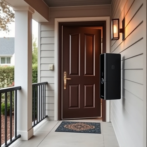 smart video doorbell on suburban porch,apartment entry secured with bolt lock,smart lock installed on modern front door,night vision security camera watching driveway,ai security camera scanning for movement,emergency alert system inside hallway