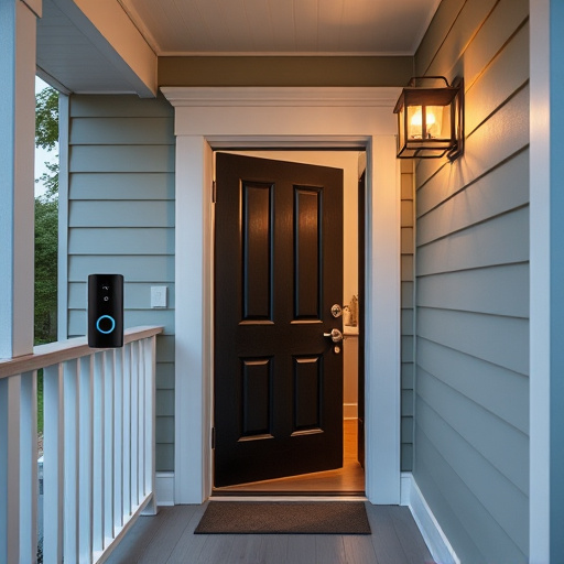 smart video doorbell on suburban porch,apartment entry secured with bolt lock,smart lock installed on modern front door,night vision security camera watching driveway,ai security camera scanning for movement,emergency alert system inside hallway