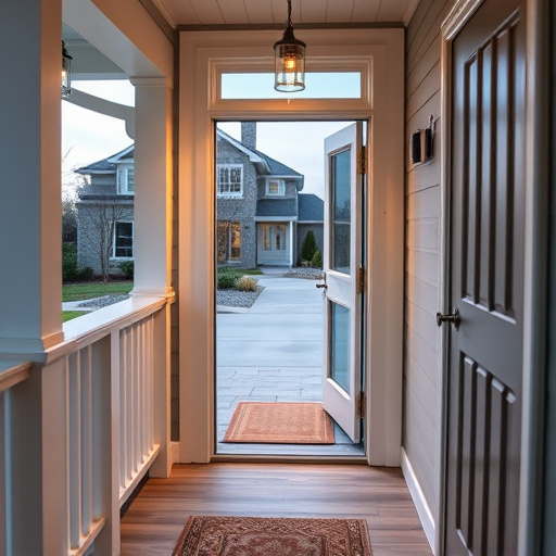 smart video doorbell on suburban porch,apartment entry secured with bolt lock,smart lock installed on modern front door,night vision security camera watching driveway,ai security camera scanning for movement,emergency alert system inside hallway