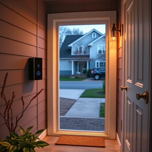 smart video doorbell on suburban porch,apartment entry secured with bolt lock,smart lock installed on modern front door,night vision security camera watching driveway,ai security camera scanning for movement,emergency alert system inside hallway