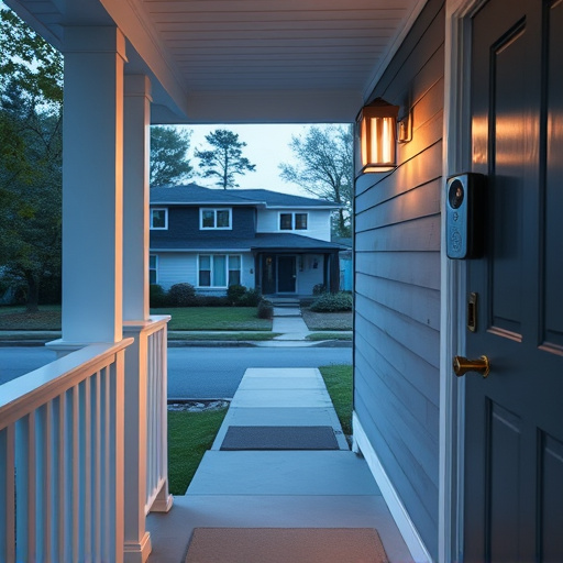 smart video doorbell on suburban porch,apartment entry secured with bolt lock,smart lock installed on modern front door,night vision security camera watching driveway,ai security camera scanning for movement,emergency alert system inside hallway