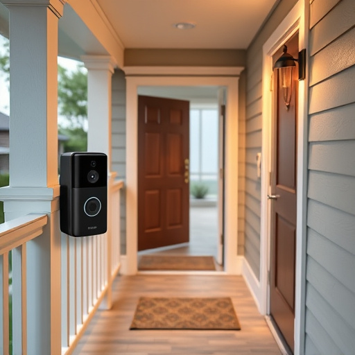 smart video doorbell on suburban porch,apartment entry secured with bolt lock,smart lock installed on modern front door,night vision security camera watching driveway,ai security camera scanning for movement,emergency alert system inside hallway