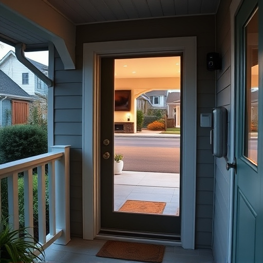 smart video doorbell on suburban porch,apartment entry secured with bolt lock,smart lock installed on modern front door,night vision security camera watching driveway,ai security camera scanning for movement,emergency alert system inside hallway