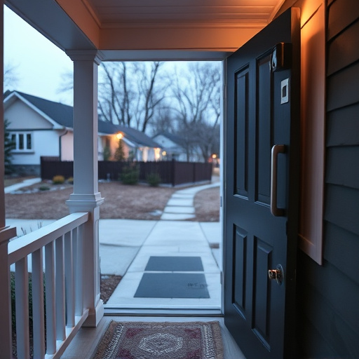 smart video doorbell on suburban porch,apartment entry secured with bolt lock,smart lock installed on modern front door,night vision security camera watching driveway,ai security camera scanning for movement,emergency alert system inside hallway