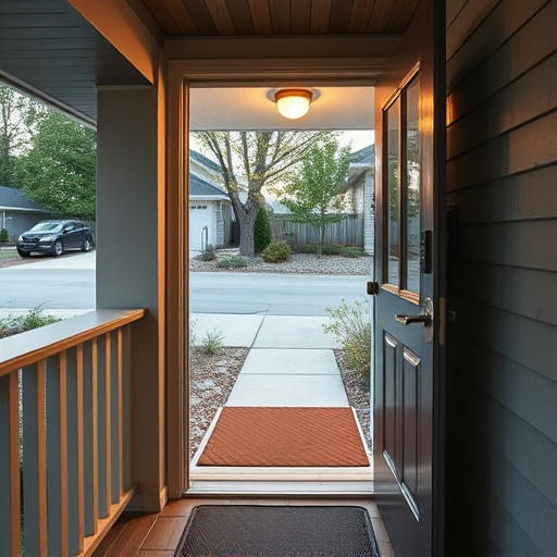 smart video doorbell on suburban porch,apartment entry secured with bolt lock,smart lock installed on modern front door,night vision security camera watching driveway,ai security camera scanning for movement,emergency alert system inside hallway