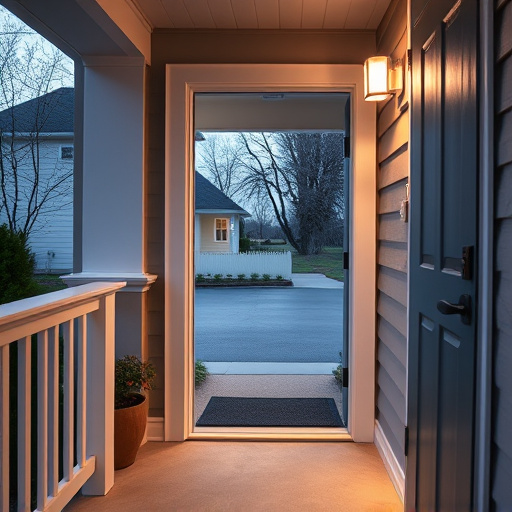 smart video doorbell on suburban porch,apartment entry secured with bolt lock,smart lock installed on modern front door,night vision security camera watching driveway,ai security camera scanning for movement,emergency alert system inside hallway