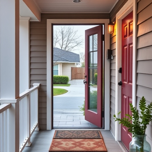 smart video doorbell on suburban porch,apartment entry secured with bolt lock,smart lock installed on modern front door,night vision security camera watching driveway,ai security camera scanning for movement,emergency alert system inside hallway
