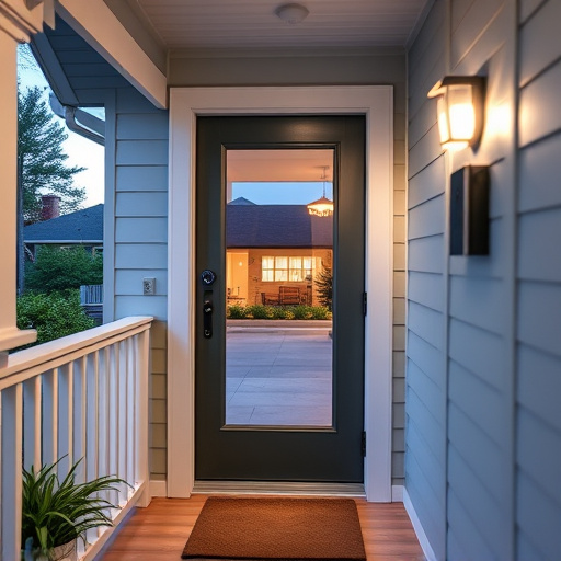 smart video doorbell on suburban porch,apartment entry secured with bolt lock,smart lock installed on modern front door,night vision security camera watching driveway,ai security camera scanning for movement,emergency alert system inside hallway