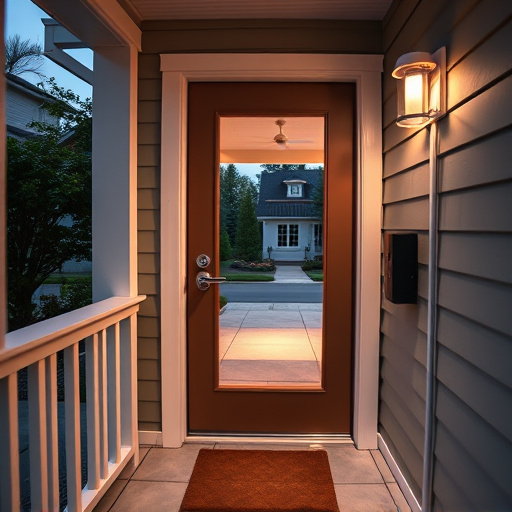 smart video doorbell on suburban porch,apartment entry secured with bolt lock,smart lock installed on modern front door,night vision security camera watching driveway,ai security camera scanning for movement,emergency alert system inside hallway
