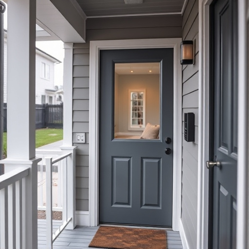 smart video doorbell on suburban porch,apartment entry secured with bolt lock,smart lock installed on modern front door,night vision security camera watching driveway,ai security camera scanning for movement,emergency alert system inside hallway