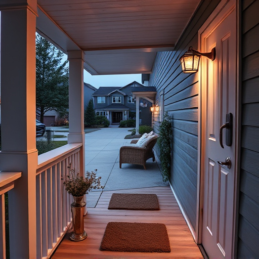smart video doorbell on suburban porch,apartment entry secured with bolt lock,smart lock installed on modern front door,night vision security camera watching driveway,ai security camera scanning for movement,emergency alert system inside hallway