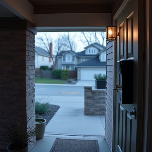 smart video doorbell on suburban porch,apartment entry secured with bolt lock,smart lock installed on modern front door,night vision security camera watching driveway,ai security camera scanning for movement,emergency alert system inside hallway