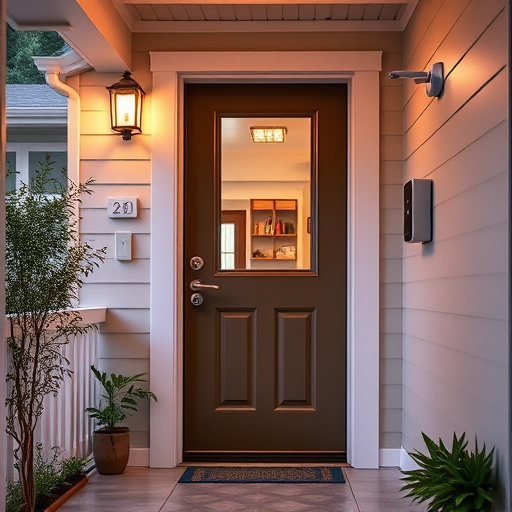 smart video doorbell on suburban porch,apartment entry secured with bolt lock,smart lock installed on modern front door,night vision security camera watching driveway,ai security camera scanning for movement,emergency alert system inside hallway
