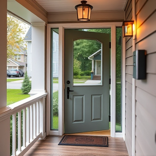 smart video doorbell on suburban porch,apartment entry secured with bolt lock,smart lock installed on modern front door,night vision security camera watching driveway,ai security camera scanning for movement,emergency alert system inside hallway