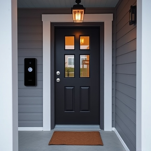 smart video doorbell on suburban porch,apartment entry secured with bolt lock,smart lock installed on modern front door,night vision security camera watching driveway,ai security camera scanning for movement,emergency alert system inside hallway