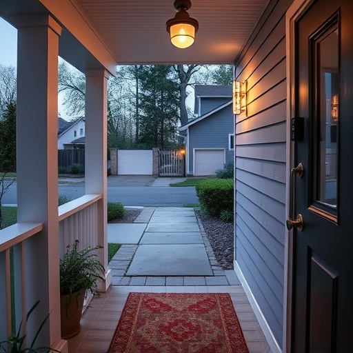 smart video doorbell on suburban porch,apartment entry secured with bolt lock,smart lock installed on modern front door,night vision security camera watching driveway,ai security camera scanning for movement,emergency alert system inside hallway
