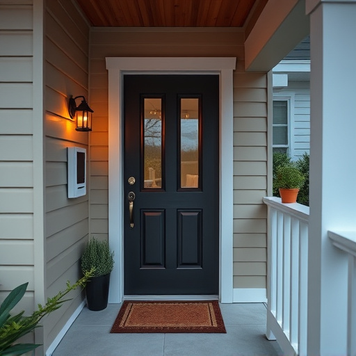 smart video doorbell on suburban porch,apartment entry secured with bolt lock,smart lock installed on modern front door,night vision security camera watching driveway,ai security camera scanning for movement,emergency alert system inside hallway