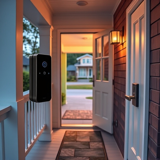 smart video doorbell on suburban porch,apartment entry secured with bolt lock,smart lock installed on modern front door,night vision security camera watching driveway,ai security camera scanning for movement,emergency alert system inside hallway