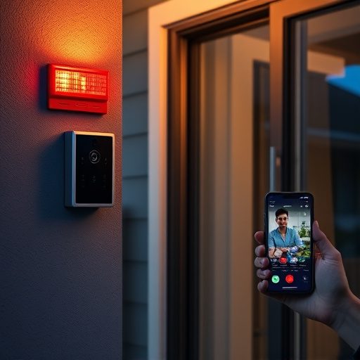 smart video doorbell on suburban porch,security keypad on modern apartment wall,flashing red home security alert light at night,glass break sensor on sliding door,sensor alert notification on homeowner’s phone