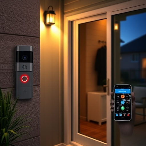 smart video doorbell on suburban porch,security keypad on modern apartment wall,flashing red home security alert light at night,glass break sensor on sliding door,sensor alert notification on homeowner’s phone